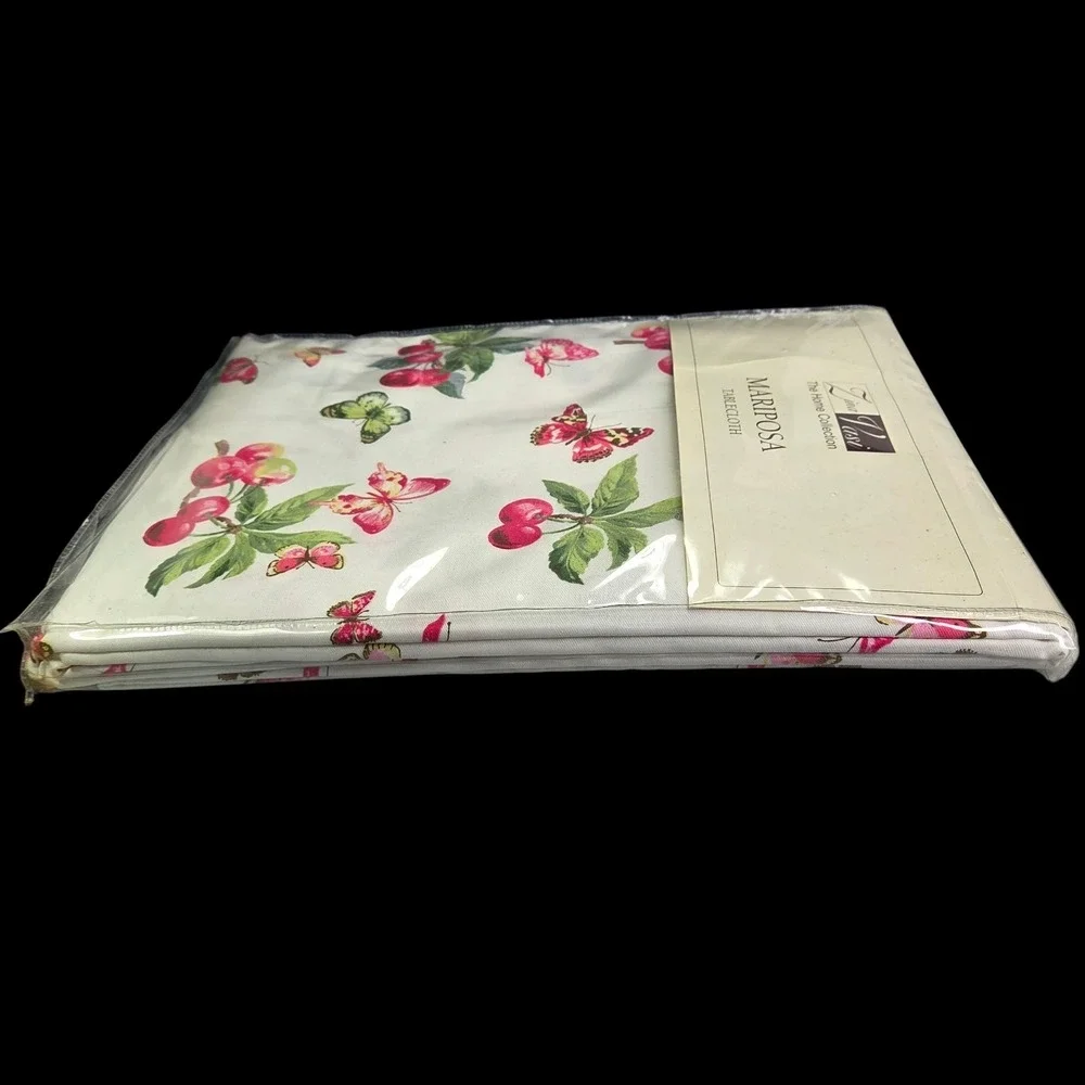 Cherries Butterfly Tablecloth 60 x 104 Oblong Summer Spring Red Cherry Green New